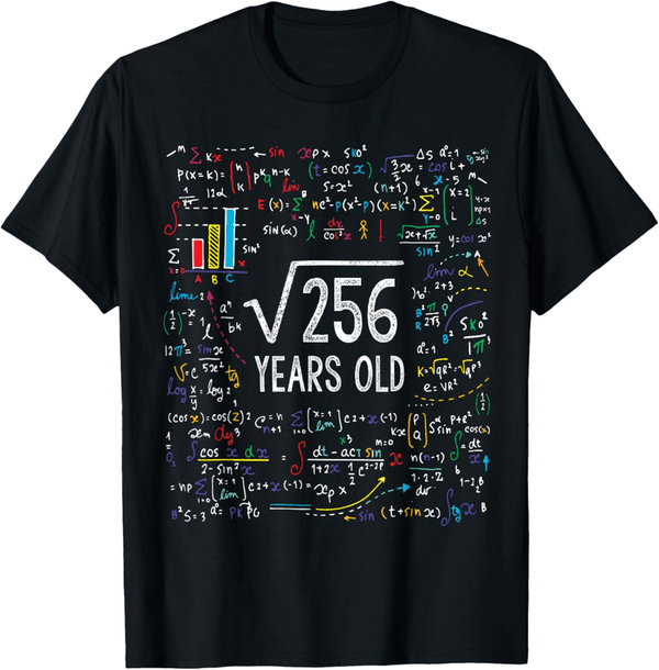 16th Birthday Math T-Shirt - Square Root of 256 Design
