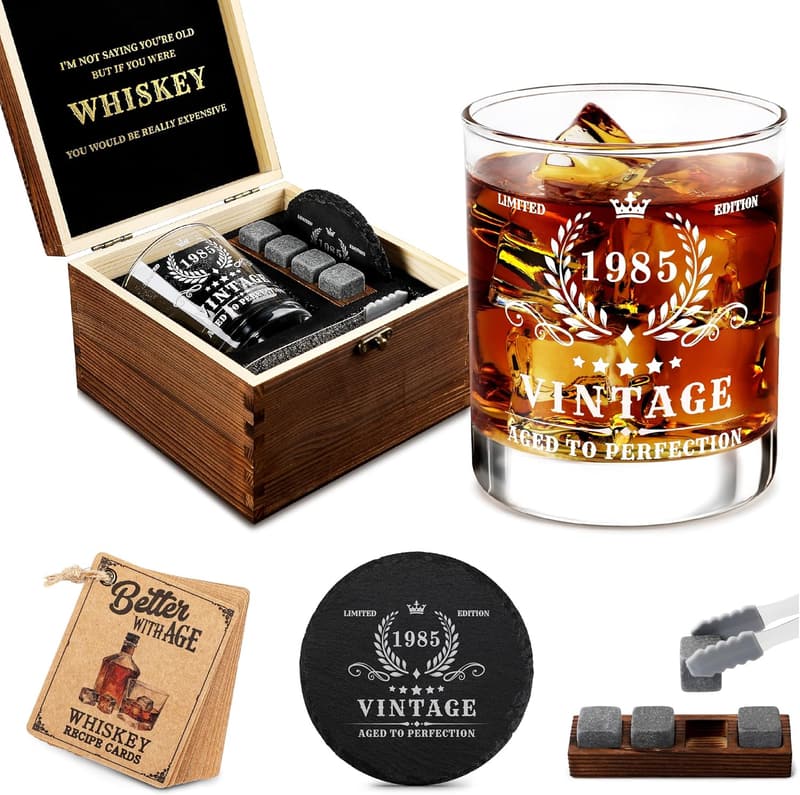 40th Birthday Vintage Whiskey Glass Set for Men