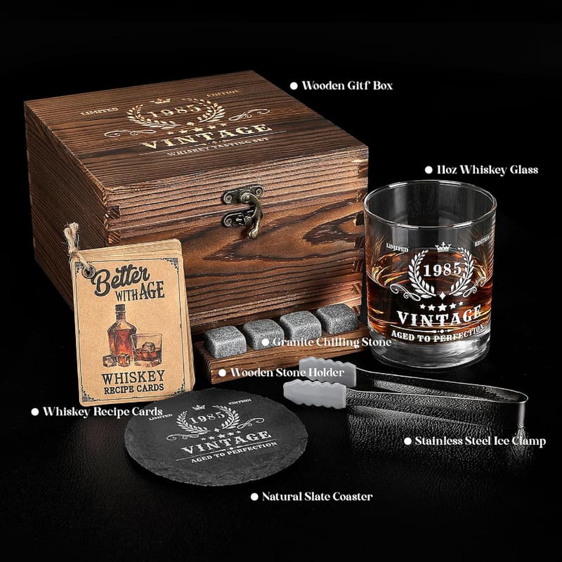 40th Birthday Vintage Whiskey Glass Set for Men