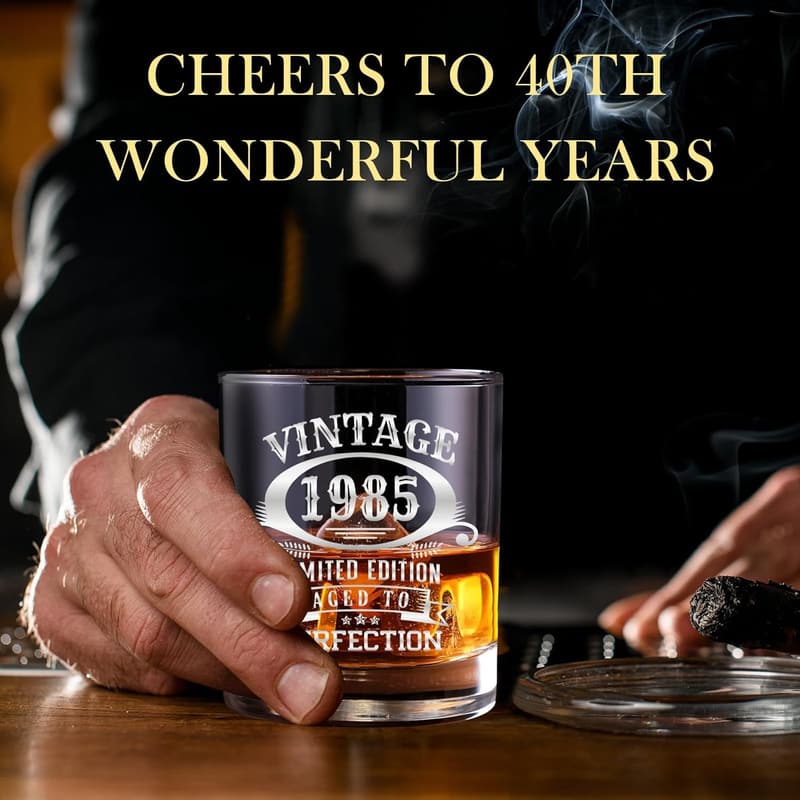 40th Birthday Vintage Whiskey Glass Set for Men