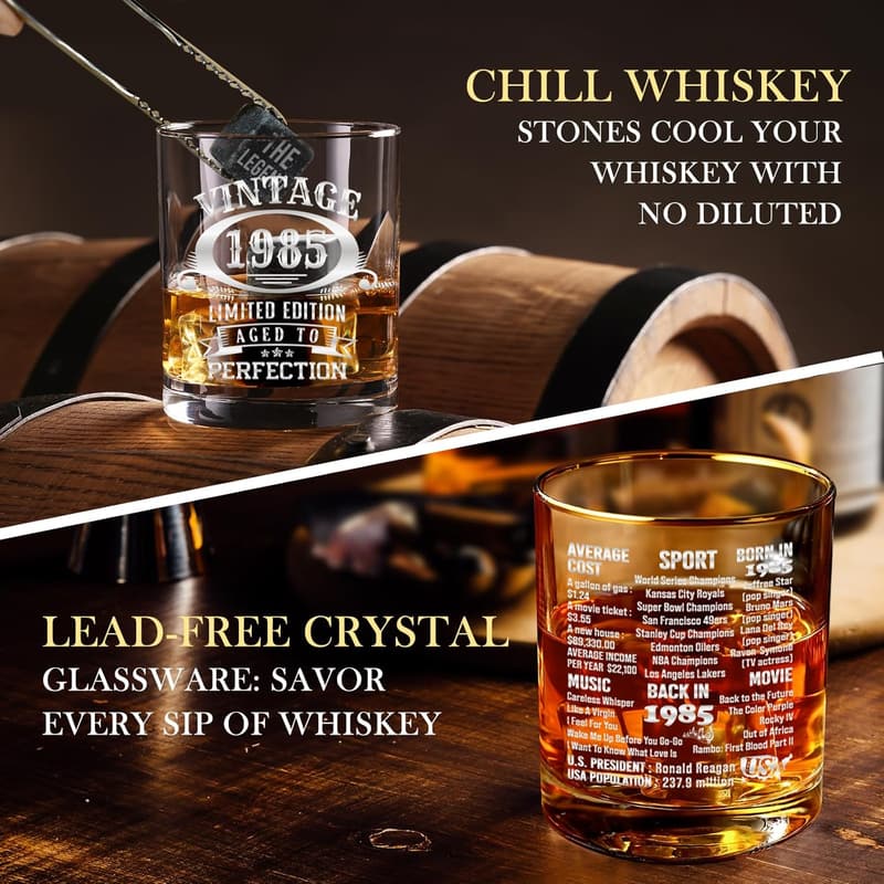40th Birthday Vintage Whiskey Glass Set for Men