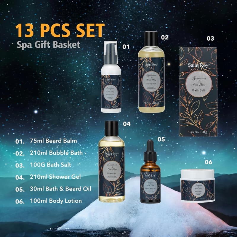 Father's Day Spa Gift Basket for Men – 13-Piece Sandalwood Set