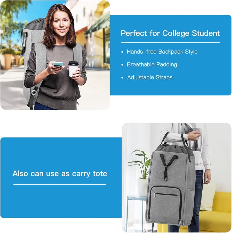 Extra Large Laundry Backpack with Adjustable Straps for College