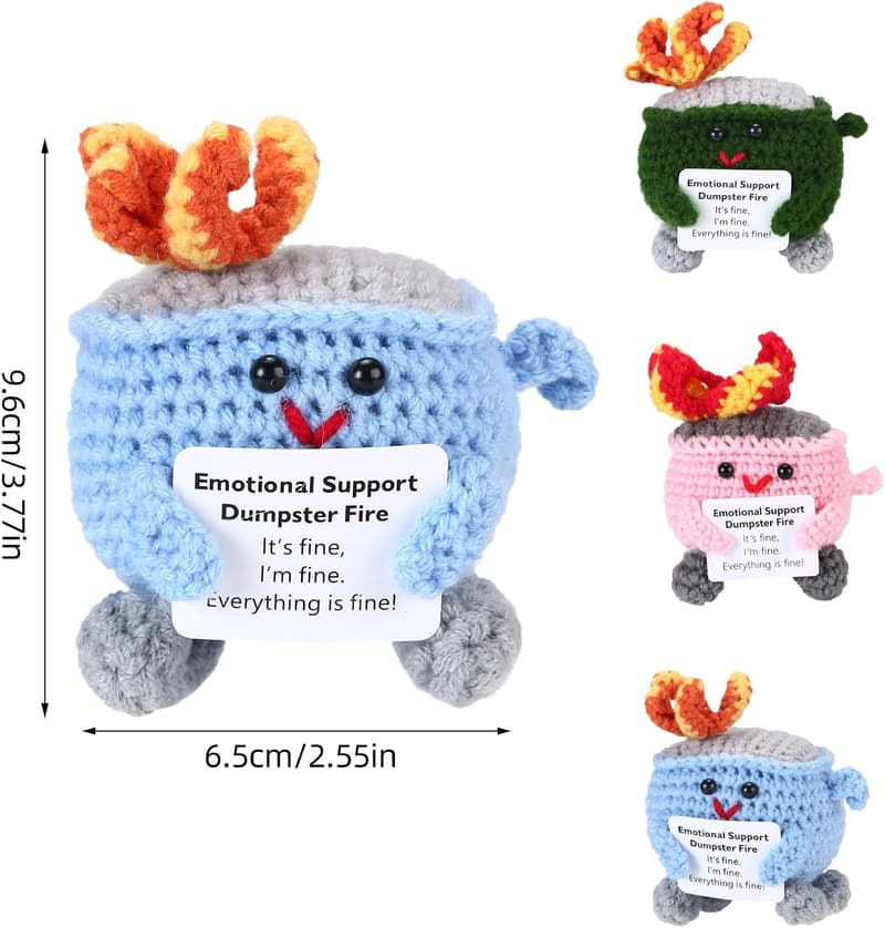 Crochet Dumpster Fire with Positive Card - Fun Room Decor Gift