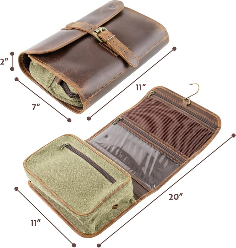 Leather Hanging Toiletry Bag for Men & Women