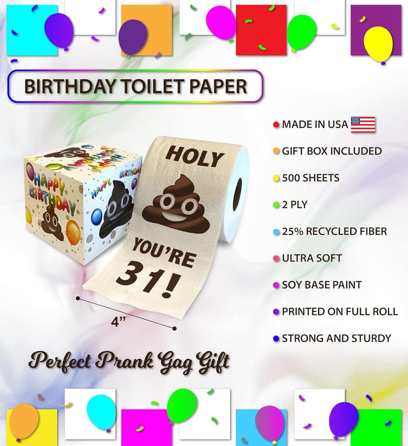 31st Birthday Gag Gift Toilet Paper - Funny Novelty Prank Roll