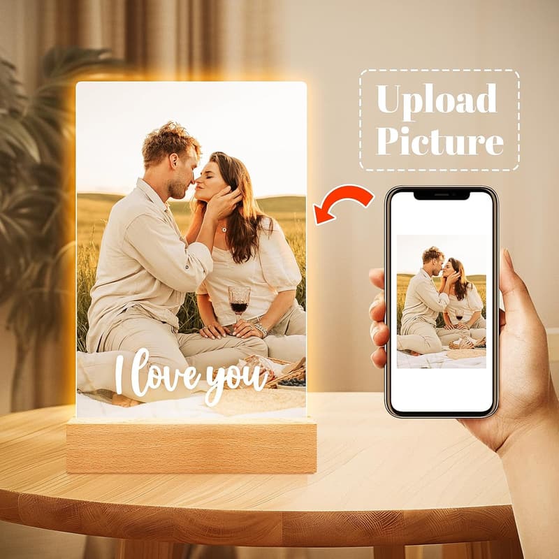 Personalized Night Light Photo Frame for Couples
