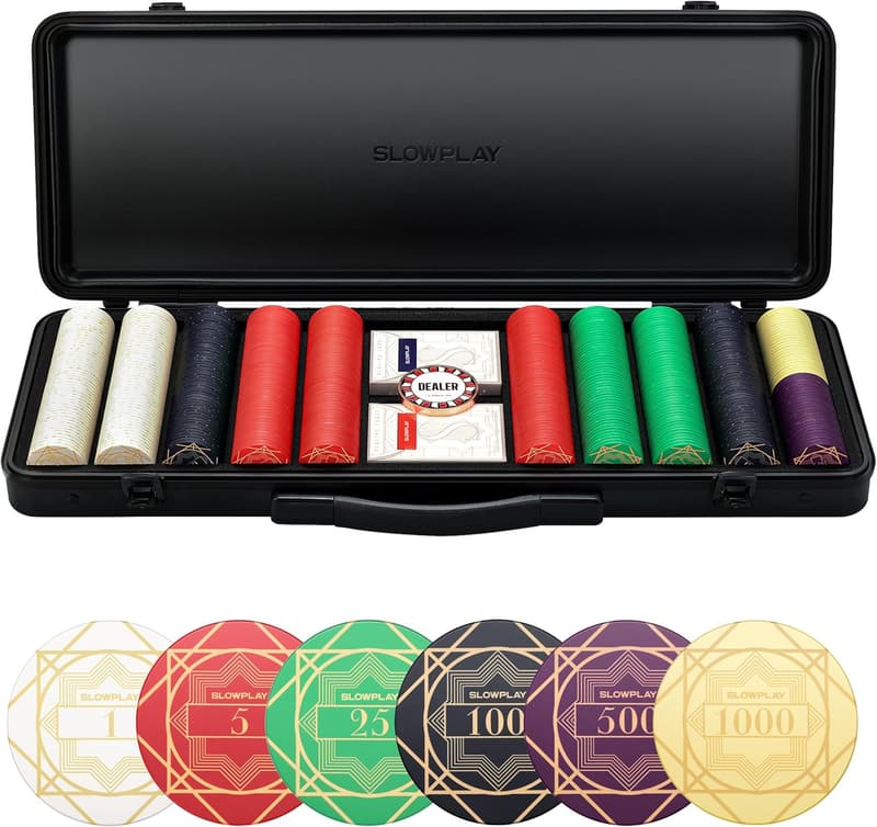 Texas Hold'em Poker Chips Set - 500 Ceramic Chips with Case