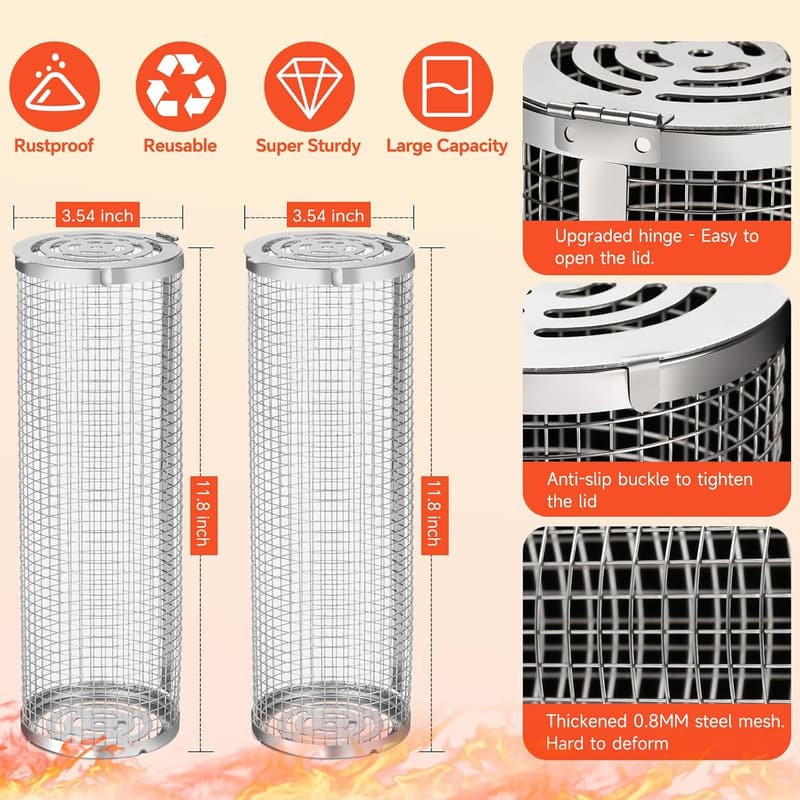 Stainless Steel BBQ Grill Mesh Basket Set for Outdoor Cooking