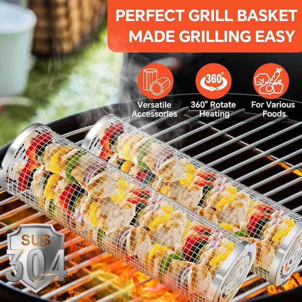 Stainless Steel BBQ Grill Mesh Basket Set for Outdoor Cooking