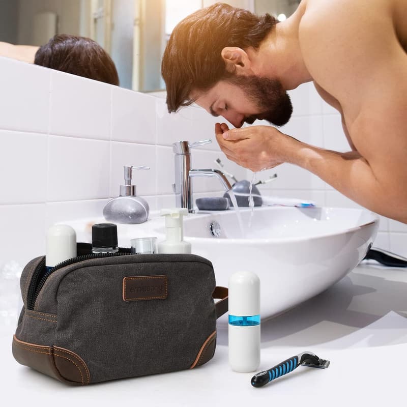 Men's Canvas Toiletry Bag - Water-Resistant Travel Dopp Kit