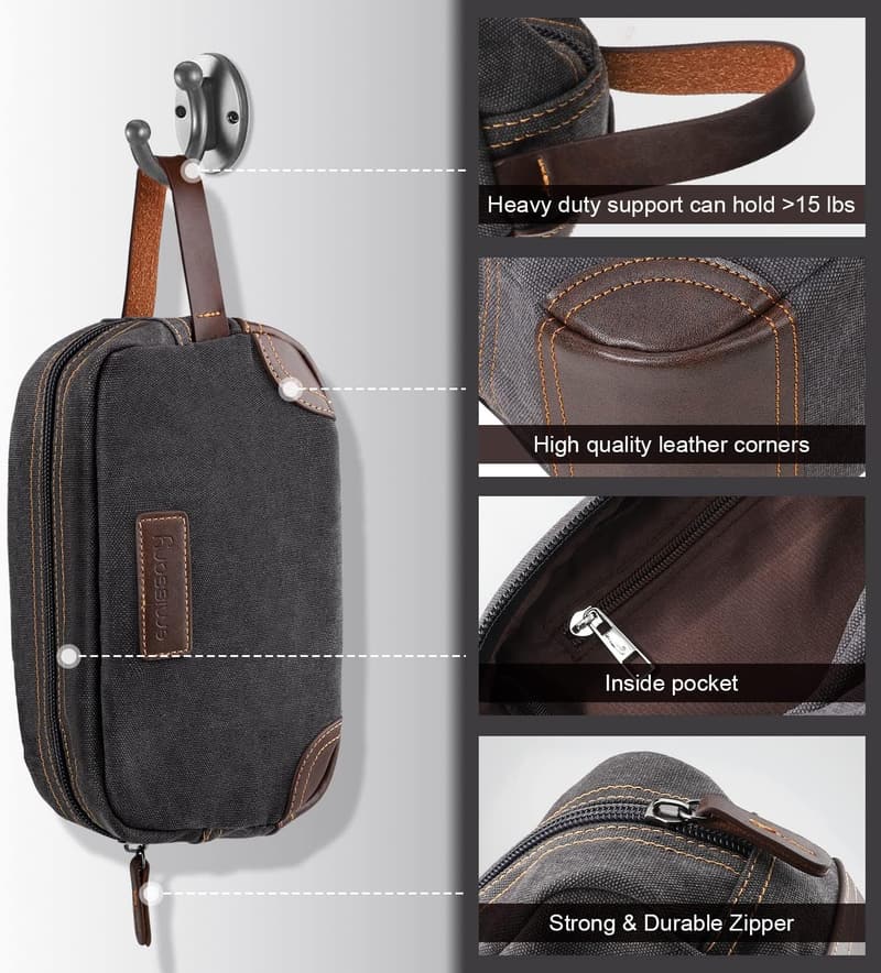 Men's Canvas Toiletry Bag - Water-Resistant Travel Dopp Kit