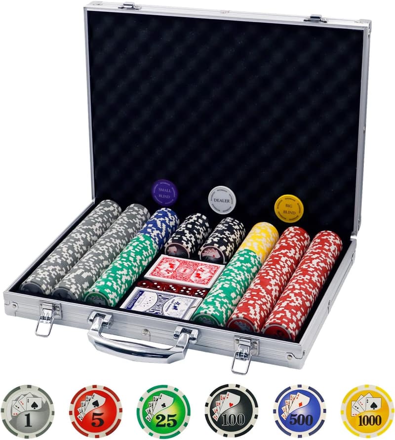 500PCS Poker Chip Set with Aluminum Case for Card Games
