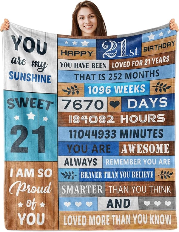 21st Birthday Blanket Gift for Him/Her, 60”x50”