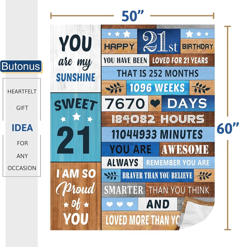 21st Birthday Blanket Gift for Him/Her, 60”x50”