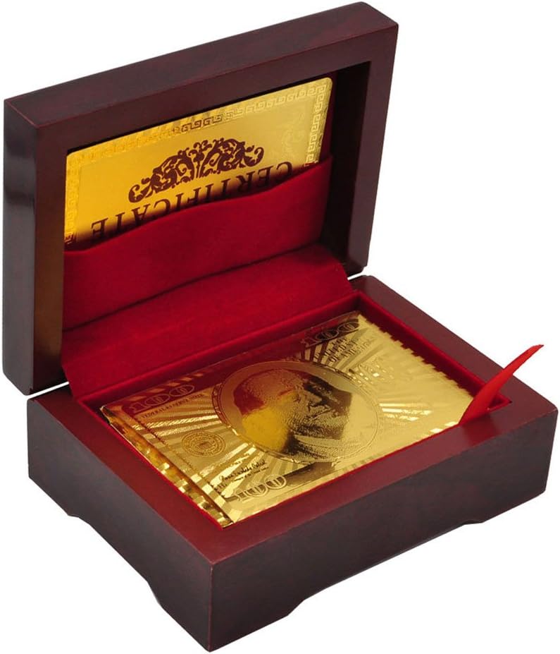 Luxury 24K Gold Foil Poker Cards with Wooden Gift Box