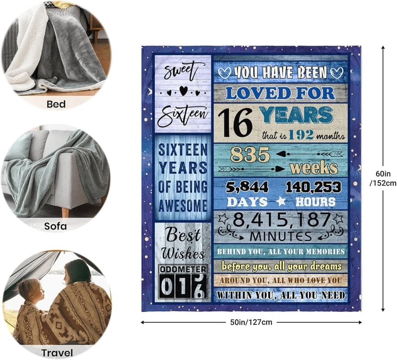 Sweet 16 Blanket Gift for Girls & Boys - 60