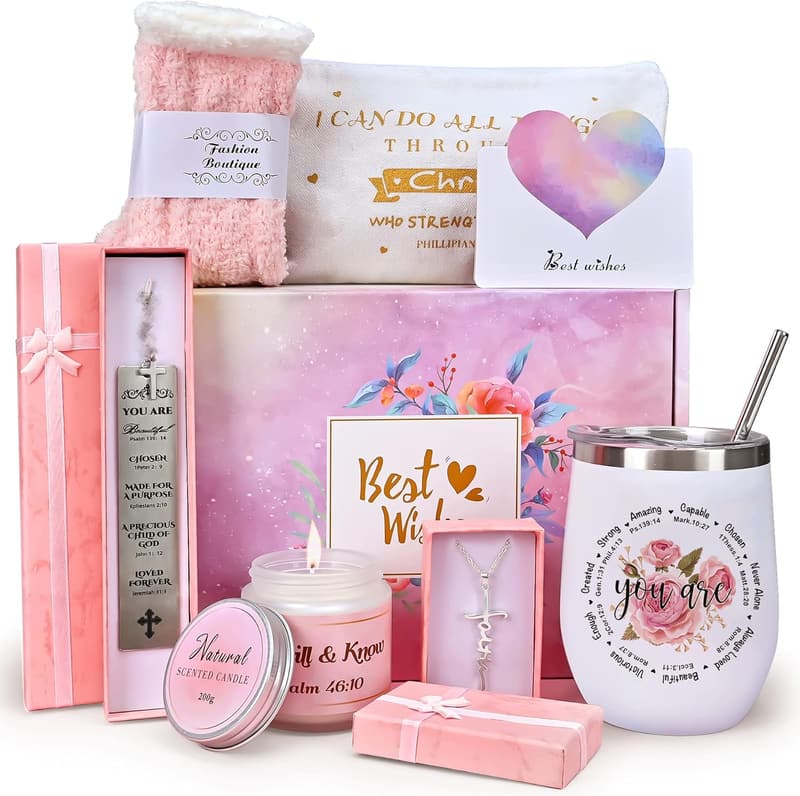 Inspirational Christian Gift Set for Women – 8pcs Faith Basket