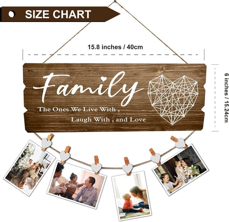 New Home Sign Decor - Family Wall Hanging Frame with 6 Clips