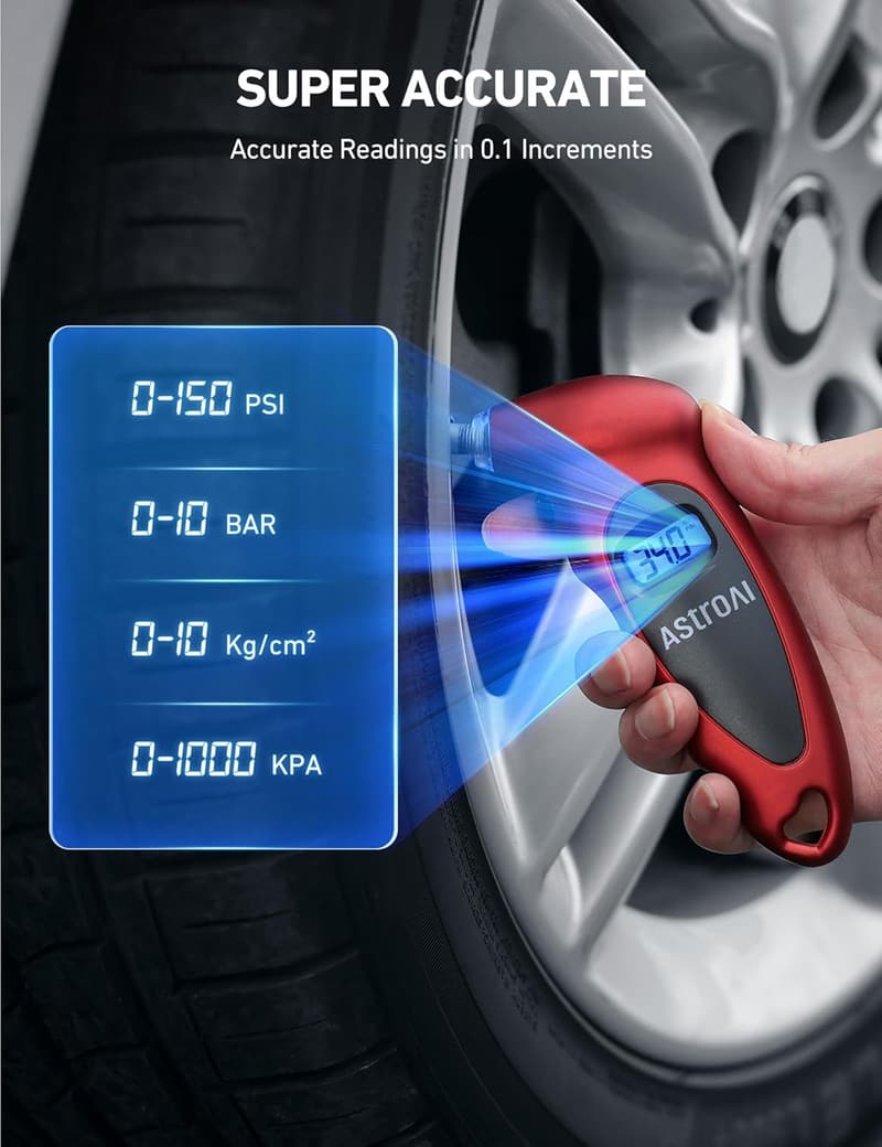 Digital Tire Pressure Gauge with LCD Backlight - 0-150 PSI