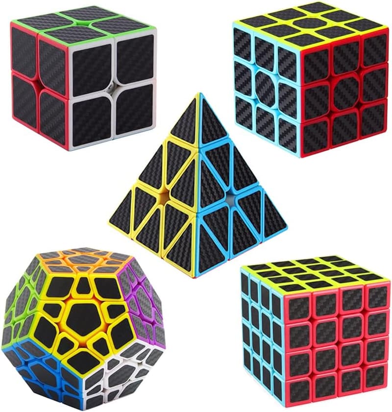 Magic Cube Set - 5 Pack of Carbon Fiber Speed Cubes for All Ages