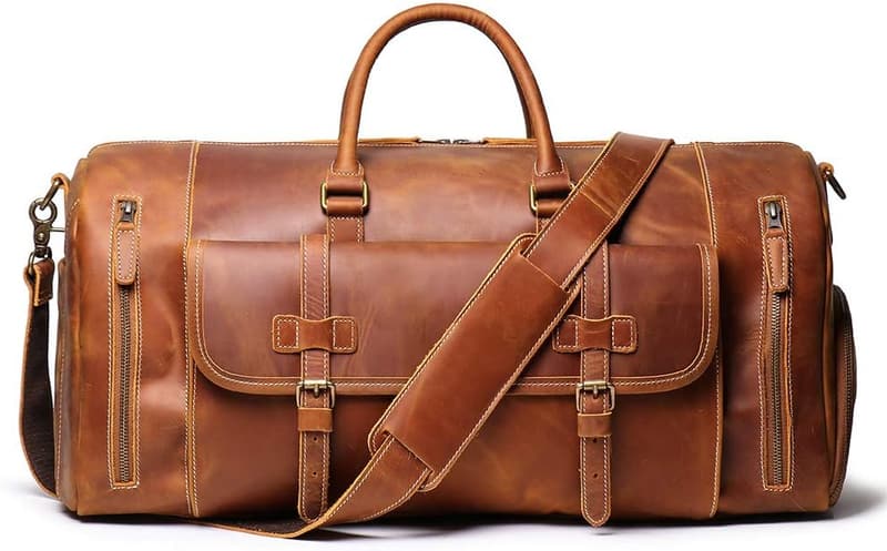 Men's Classic Leather Duffel Bag - Full Grain Weekend Luggage