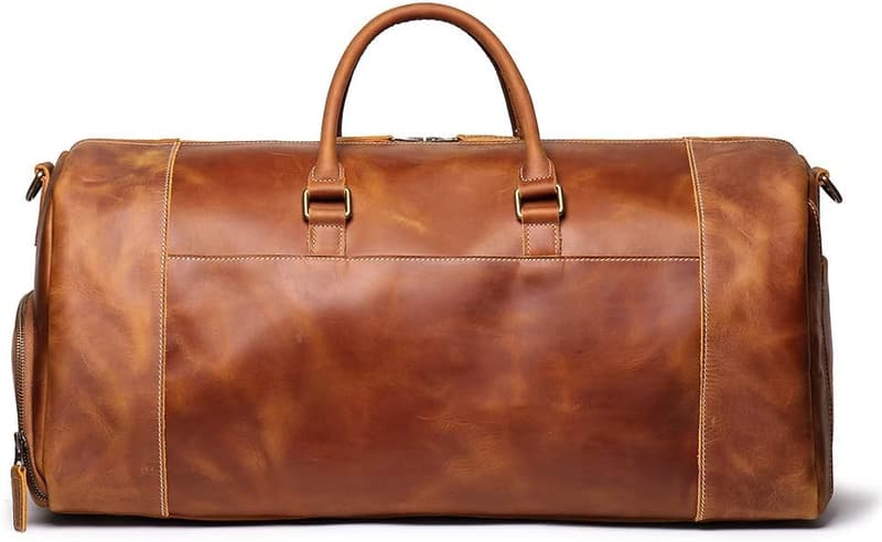 Men's Classic Leather Duffel Bag - Full Grain Weekend Luggage