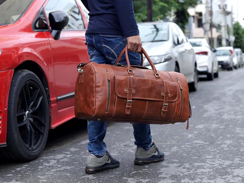 Handmade 20-Inch Leather Duffle Bag with Shoe Compartment