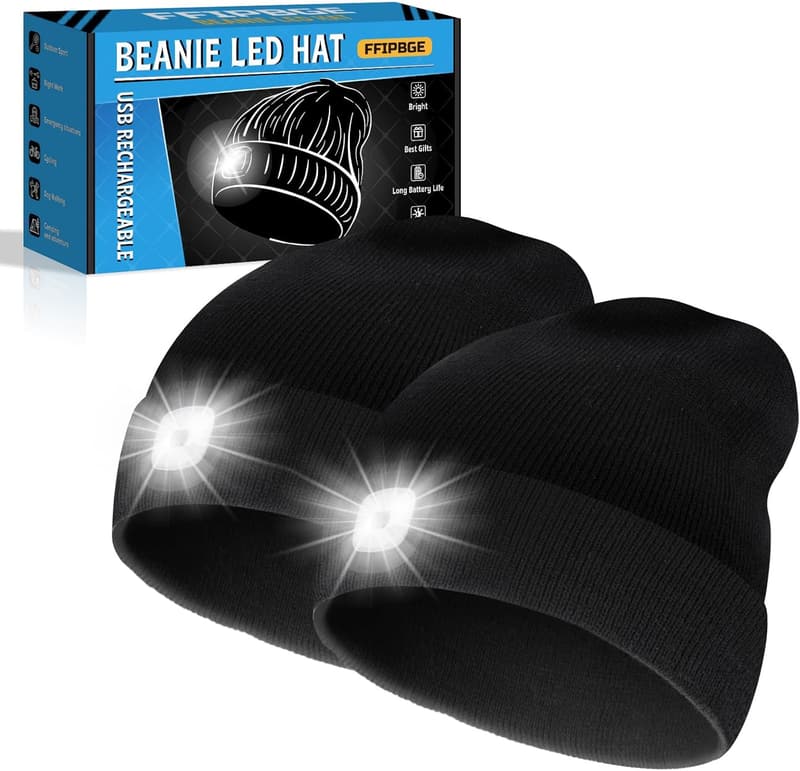 LED Beanie Hats with Light - Rechargeable Gifts for Dad