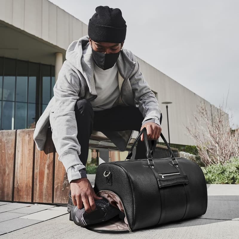 Men's Large Genuine Leather Overnight Travel Duffel Bag