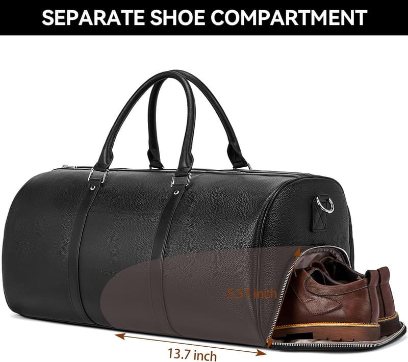 Men's Large Genuine Leather Overnight Travel Duffel Bag