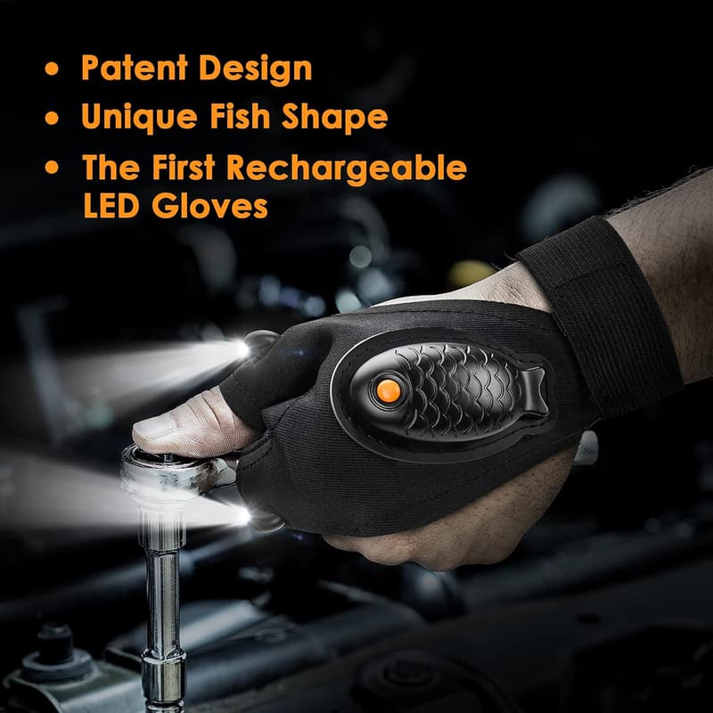 Christmas LED Flashlight Gloves for Men, Rechargeable & Waterproof