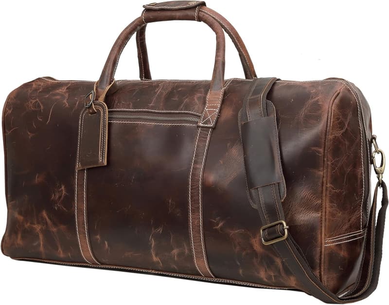 Handmade Leather Duffle Bag - 24-Inch Weekender for Travel