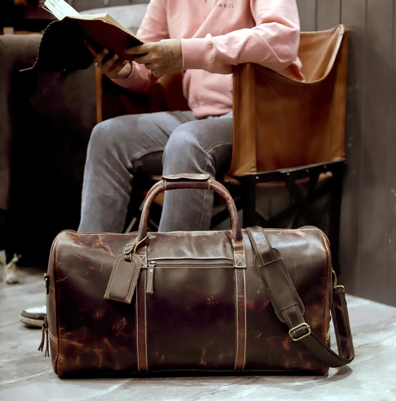 Handmade Leather Duffle Bag - 24-Inch Weekender for Travel