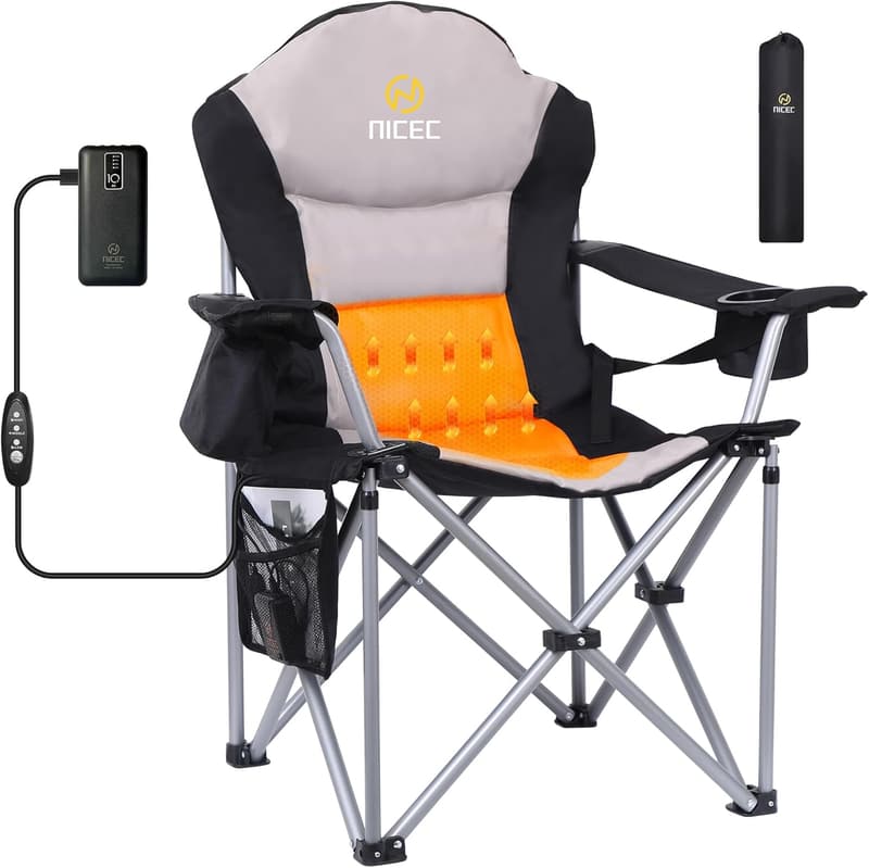 Portable Outdoor Heated Camping Chair with Cupholder & Power Bank