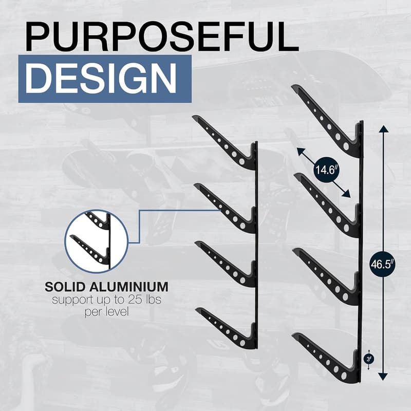 Snowboard Storage Rack - Wall Mount for 4 Boards