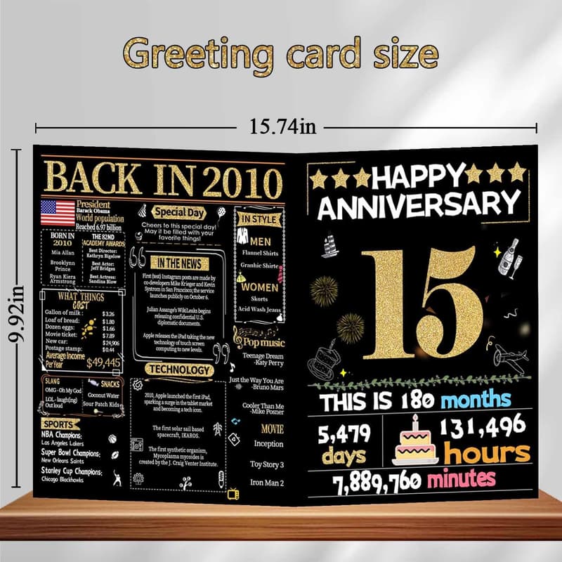 15th Anniversary Card for Couples – Gold Crystal Design