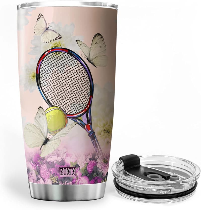 Tennis Player Gift: Insulated 20oz Tumbler Cup with Floral Design