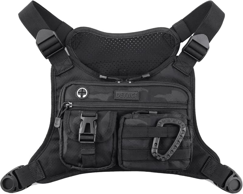 Tactical Chest Pack for Men - EDC Pouch with Phone Holder, 黑色的