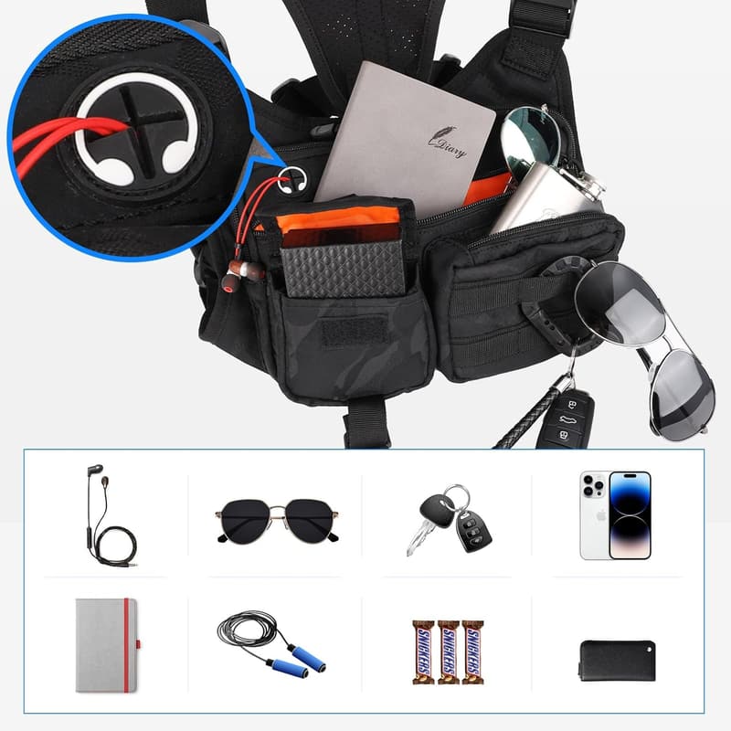 Tactical Chest Pack for Men - EDC Pouch with Phone Holder, 黑色的