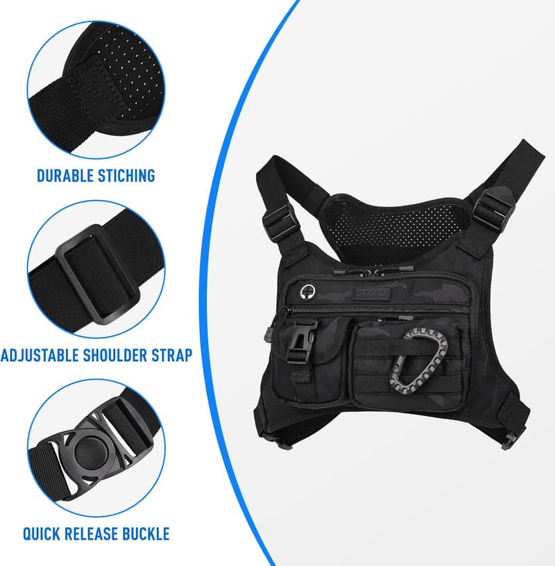 Tactical Chest Pack for Men - EDC Pouch with Phone Holder, 黑色的
