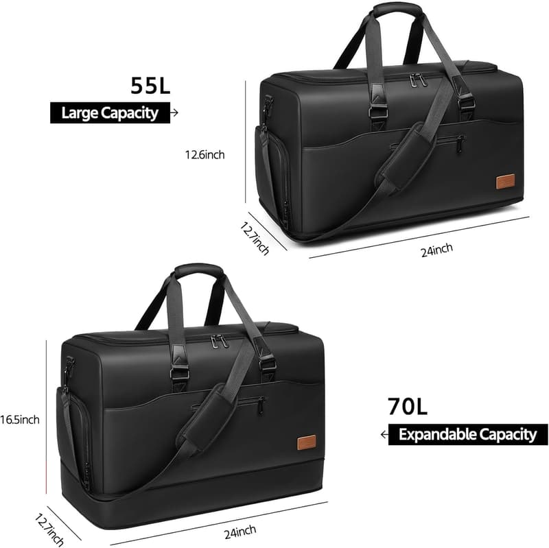 Expandable 55/70L Waterproof Duffle Bag with Shoe Compartment