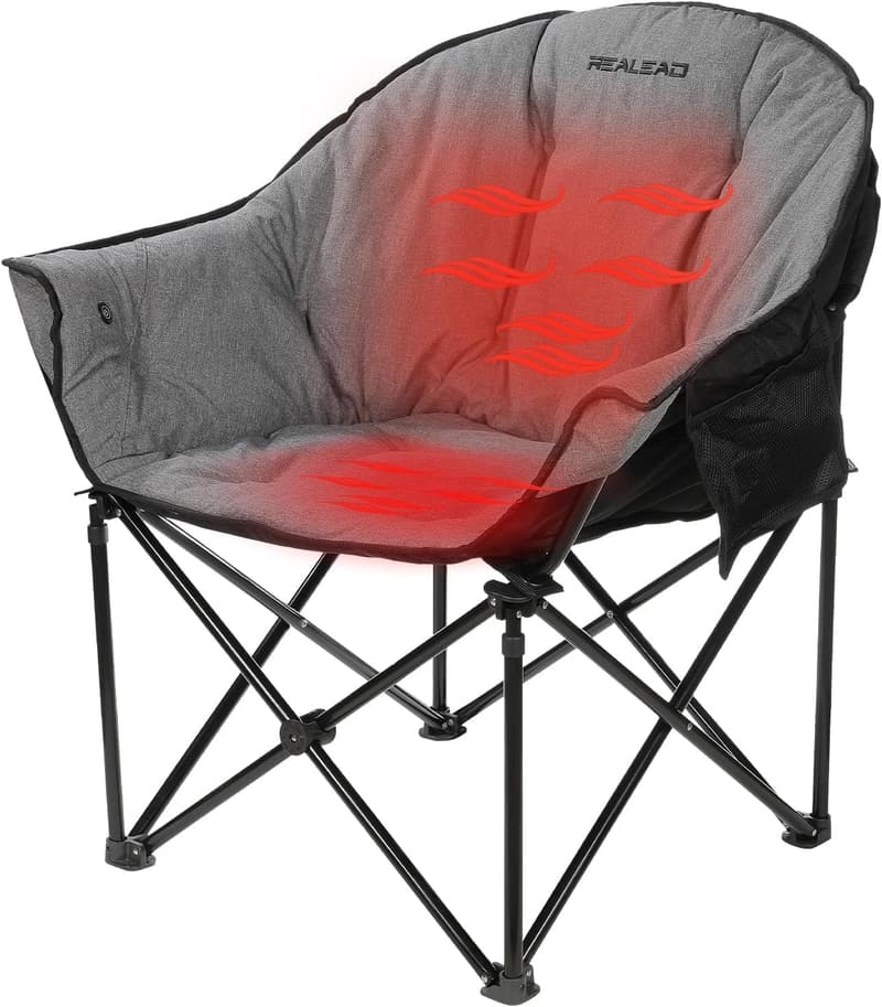 Heated Oversized Camping Chair with Thick Padding - Supports 400lbs