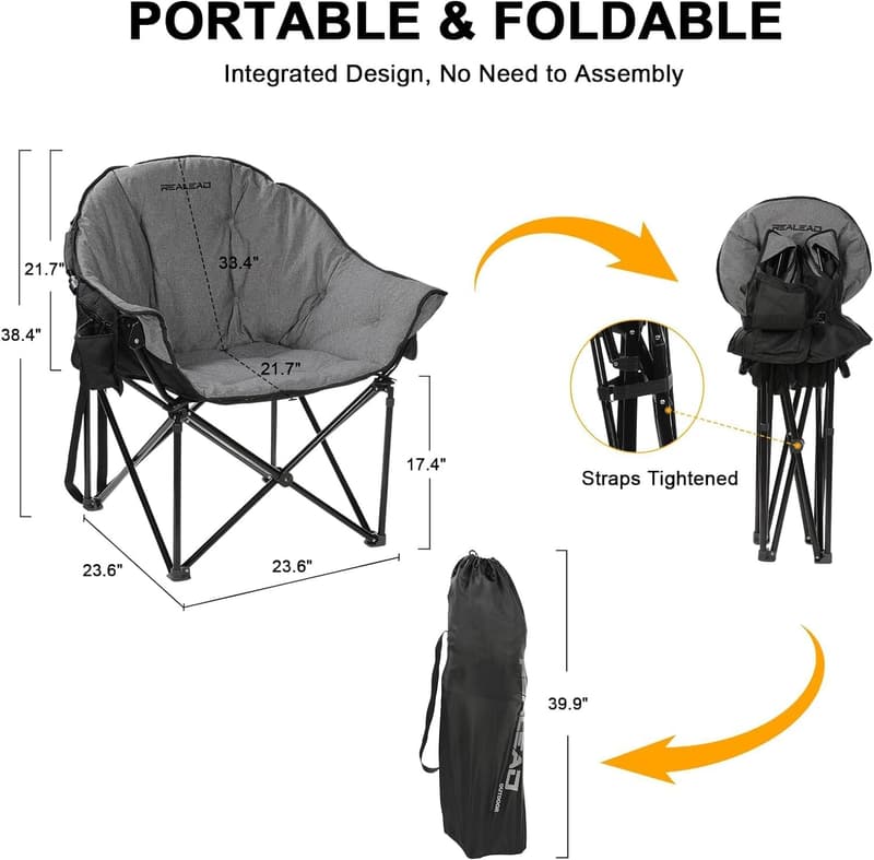 Heated Oversized Camping Chair with Thick Padding - Supports 400lbs