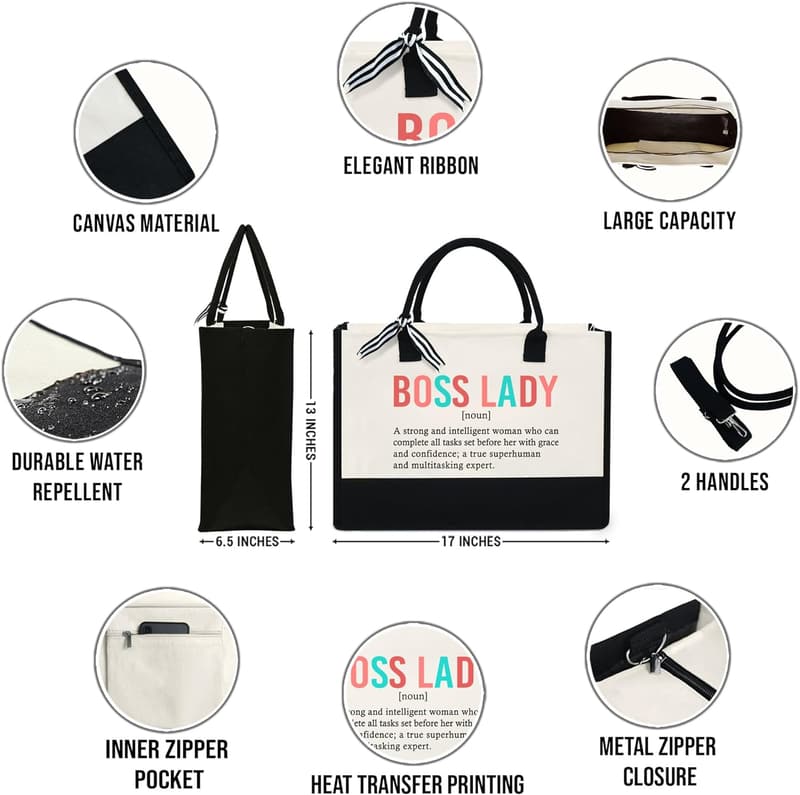Mother's Day Canvas Tote Bag with Zipper for Women