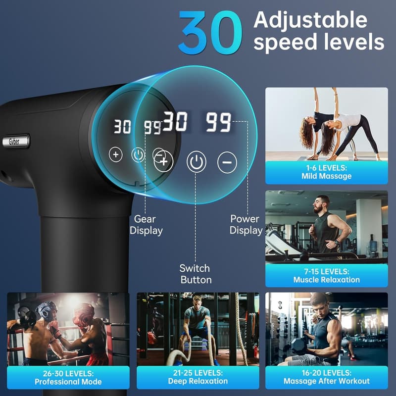 Deep Tissue Massage Gun with 6 Attachments & 30 Speeds