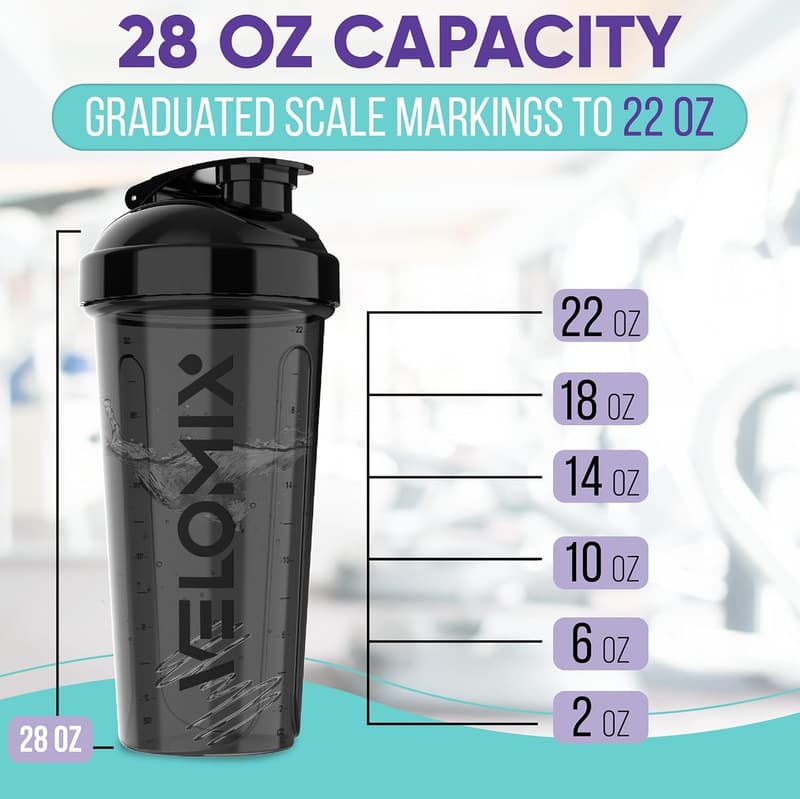 28 oz Protein Shaker Bottles - 2 Pack, Leak Proof with Whisk