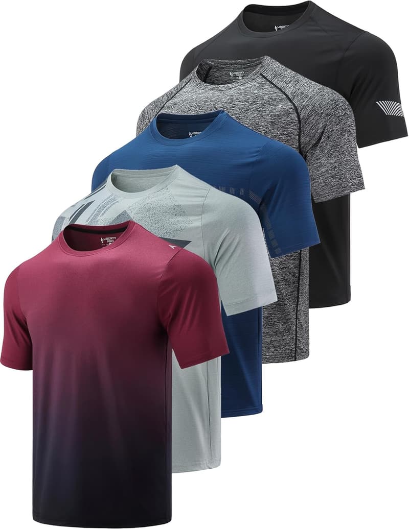 Men's Active Quick-Dry Crew Neck T-Shirts - 5 Pack