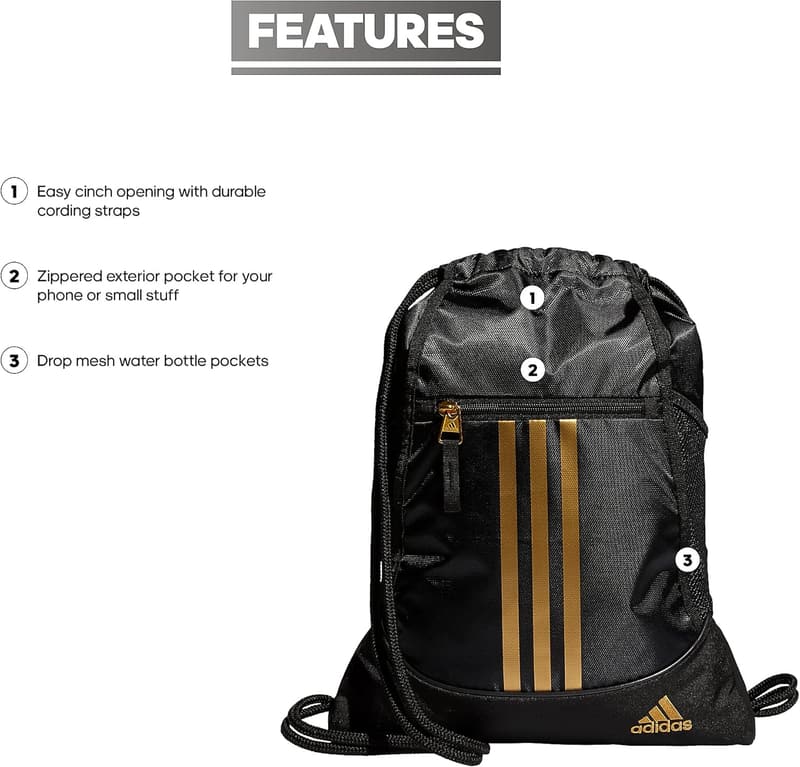 Lightweight Drawstring Backpack for Women and Men - Black/Gold