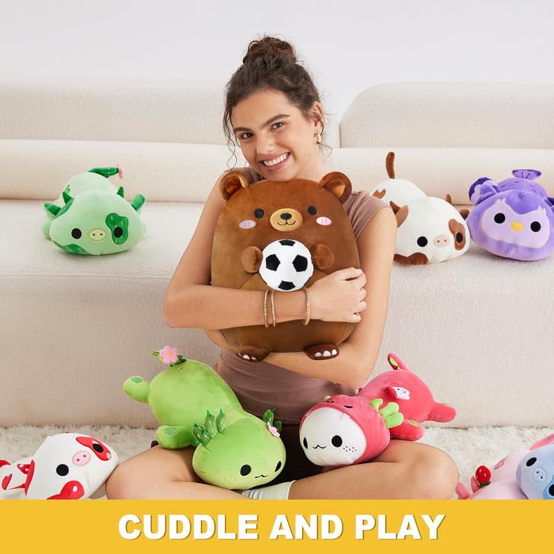 14-Inch Plush Brown Bear with Soccer Ball - Ultra Soft Toy